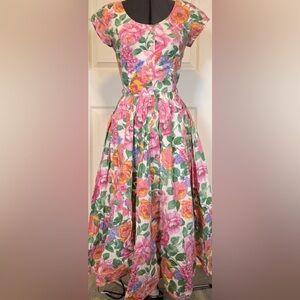 Vintage Donna Morgan Kentucky Derby Floral Spring Length Dress Full Skirt Sz 7/8